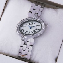 Delices de Cartier steel womens watch with two rows of diamonds on bezel