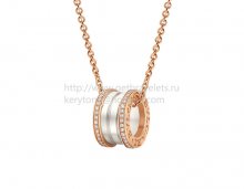 Replica Bvlgari B.zero1 Necklace Pink Gold White Ceramic with Pave Diamonds Pendant