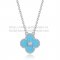 Van Cleef & Arpels Vintage Alhambra Pendant White Gold With Turquoise Mother Of Pearl Round Diamonds