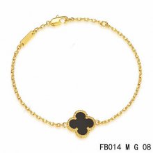 Replica Van Cleef & Arpels Sweet Alhambra Bracelet In Yellow Gold With Onyx