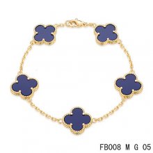Replica Van Cleef & Arpels Alhambra Bracelet In Yellow With 5 Purple Clover