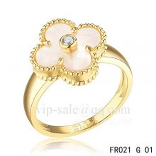 Imitation Van Cleef Vintage Alhambra Ring In Yellow Gold With White Mother-Of-Pearl