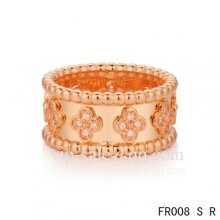 Imitation Van Cleef & Arpels Clover Ring In Pink With Round Diamonds