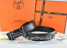 Hermes Reversible Belt Black/Black Ostrich Stripe Leather With 18K Black Gold Width H Buckle