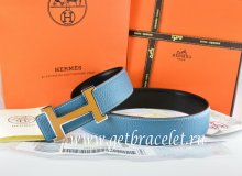Hermes Reversible Belt Blue/Black Togo Calfskin With 18k Orange Silver H Buckle