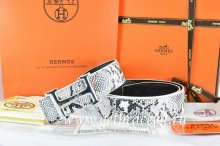 Hermes Reversible Belt White/Black Snake Stripe Leather With 18K Silver Idem With Logo Buckle