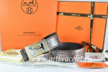 Hermes Reversible Belt Brown/Black Snake Stripe Leather With 18K Gold Big H Buckle