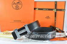 Hermes Reversible Belt Black/Black Snake Stripe Leather With 18K Silver Geometric Stripe H Buckle