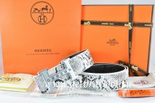 Hermes Reversible Belt White/Black Snake Stripe Leather With 18K Silver Weave Stripe H Buckle
