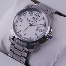 Calibre de Cartier quartz replica watch for men stainless steel white dial