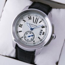 Calibre de Cartier automatic mens watch W7100037 steel black leather strap