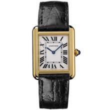 Cartier Tank Solo small ladies watch W5200002 18K yellow gold black leather strap
