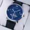Rotonde de Cartier tourbillon blue dial replica watch for men steel black leather strap
