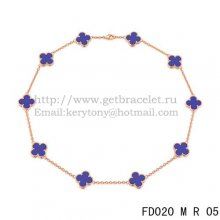 VCA Vintage Alhambra Necklace Pink Gold 10 Motifs Lapis Stone Mother of Pearl 45cm