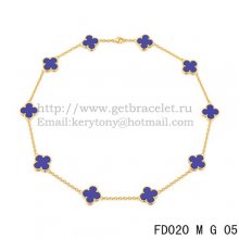 VCA Vintage Alhambra Necklace Yellow Gold 10 Motifs Lapis Stone Mother of Pearl 45cm