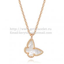 Van Cleef Arpels Lucky Alhambra Butterfly Necklace Pink Gold With White Mother Of Pearl