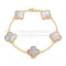 Van Cleef & Arpels Vintage Alhambra Bracelet 5 Motifs Yellow Gold With Gray Mother Of Pearl