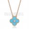 Van Cleef & Arpels Vintage Alhambra Pendant Pink Gold With Turquoise Mother Of Pearl Round Diamonds