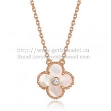 Van Cleef & Arpels Vintage Alhambra Pendant Pink Gold With White Mother Of Pearl Round Diamonds