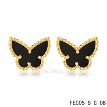 Replica Van Cleef & Arpels Butterflies Onyx Yellow Gold Earrings Replica