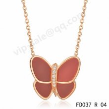 Cheap Van Cleef & Arpels Butterfly Pendant In Pink Gold With Pink Coral