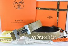 Hermes Reversible Belt Light Gray/Black Togo Calfskin With 18k Silver Logo H Buckle