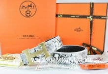 Hermes Reversible Belt White/Black Snake Stripe Leather With 18K Drawbench Gold H Buckle