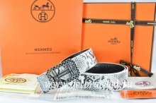 Hermes Reversible Belt White/Black Snake Stripe Leather With 18K Silver Lace Strip H Buckle