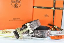 Hermes Reversible Belt Brown/Black Snake Stripe Leather With 18K Gold Geometric Stripe H Buckle