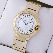 Ballon Bleu de Cartier medium swiss quartz watch diamonds 18kt yellow gold