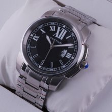 Calibre de Cartier quartz replica watch for men stainless steel black dial