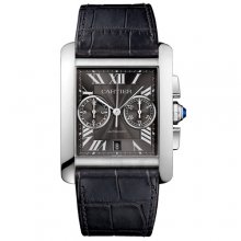 Cartier Tank MC Chronograph mens watch W5330008 steel gray dial black leather strap