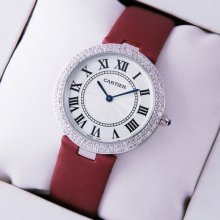 Ronde Solo de Cartier diamond watch for women steel burgundy stain strap