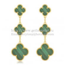 Van Cleef & Arpels Magic Alhambra 3 Motifs Earrings Yellow Gold With Malachite
