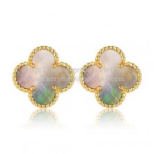 Van Cleef & Arpels Sweet Alhambra Earrings 15mm Yellow Gold With Gray Mother Of Pearl