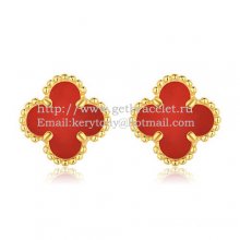 Van Cleef & Arpels Sweet Alhambra Earrings 9mm Yellow Gold With Carnelian Mother Of Pearl
