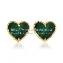 Van Cleef & Arpels Sweet Alhambra Heart Earrings Yellow Gold With Malachite Mother Of Pearl