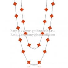 Van Cleef & Arpels Vintage Alhambra Necklace White Gold 20 Motifs With Carnelian Mother Of Pearl