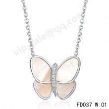 Fake Van Cleef & Arpels Butterfly Pendant In White Gold With White Mother-Of-Pearl