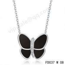 Imitation Van Cleef & Arpels Butterfly Pendant In White Gold With Onyx