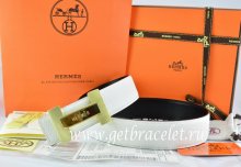 Hermes Reversible Belt White/Black Togo Calfskin With 18k Gold Logo H Buckle