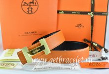 Hermes Reversible Belt Orange/Black Togo Calfskin With 18k Gold Logo H Buckle