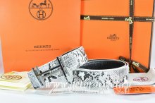 Hermes Reversible Belt White/Black Snake Stripe Leather With 18K Silver H au Carre Buckle