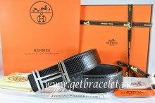 Hermes Reversible Belt Black/Black Snake Stripe Leather With 18K Silver H au Carre Buckle