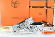 Hermes Reversible Belt White/Black Snake Stripe Leather With 18K Silver Coach Buckle