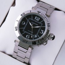 Pasha de Cartier automatic replica watch for men steel black dial