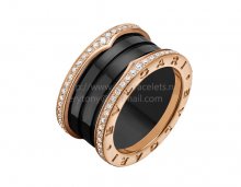 Replica Bvlgari B.zero1 4-Band Ring Rose Gold and Black Ceramic with Pave Diamonds Along the Edges