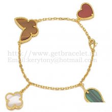 Van Cleef & Arpels Lucky Alhambra 4 Motifs Bracelet Yellow Gold With Stone Combination 003