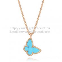 Van Cleef Arpels Lucky Alhambra Butterfly Necklace Pink Gold With Turquoise Mother Of Pearl