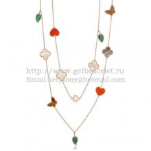 Van Cleef & Arpels Lucky Alhambra Long Necklace Pink Gold 12 Motifs Stone Combination